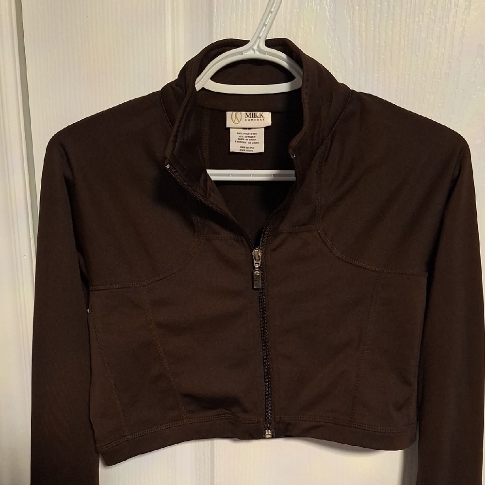 Dark Brown Cropped‎ Zip-Front Jacket